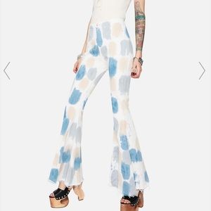 Dolls Kill High Waisted Raw Hem Flare Denim Jeans